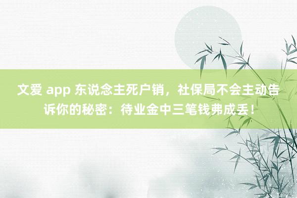 文爱 app 东说念主死户销，社保局不会主动告诉你的秘密：待业金中三笔钱弗成丢！