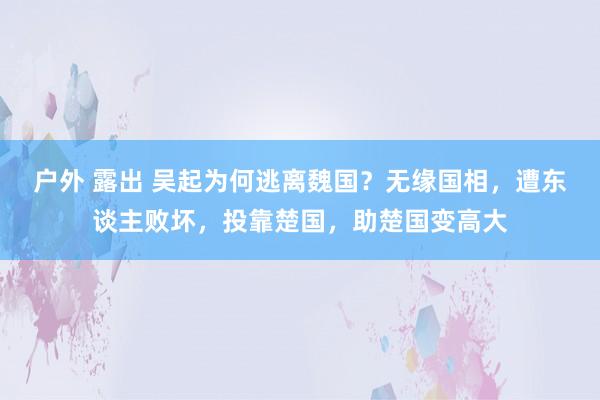 户外 露出 吴起为何逃离魏国？无缘国相，遭东谈主败坏，投靠楚国，助楚国变高大